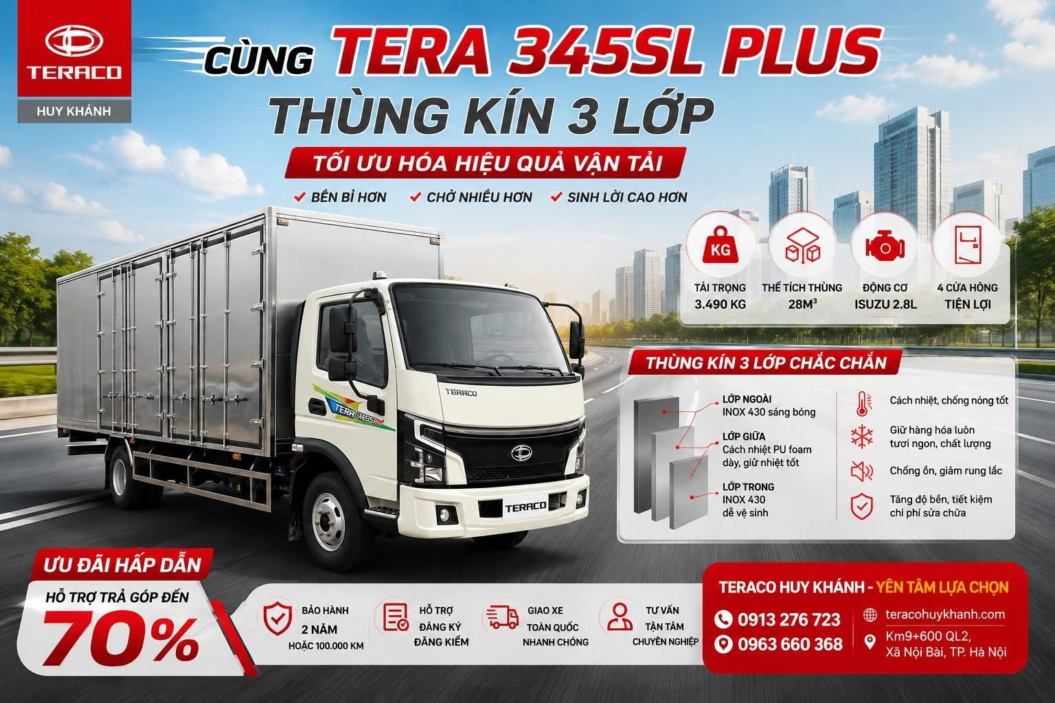 TERA 345SL PLUS THÙNG KÍN 3 LỚP – TỐI ƯU HIỆU QUẢ VẬN TẢI, CHỞ NHIỀU HƠN, SINH LỜI CAO HƠN