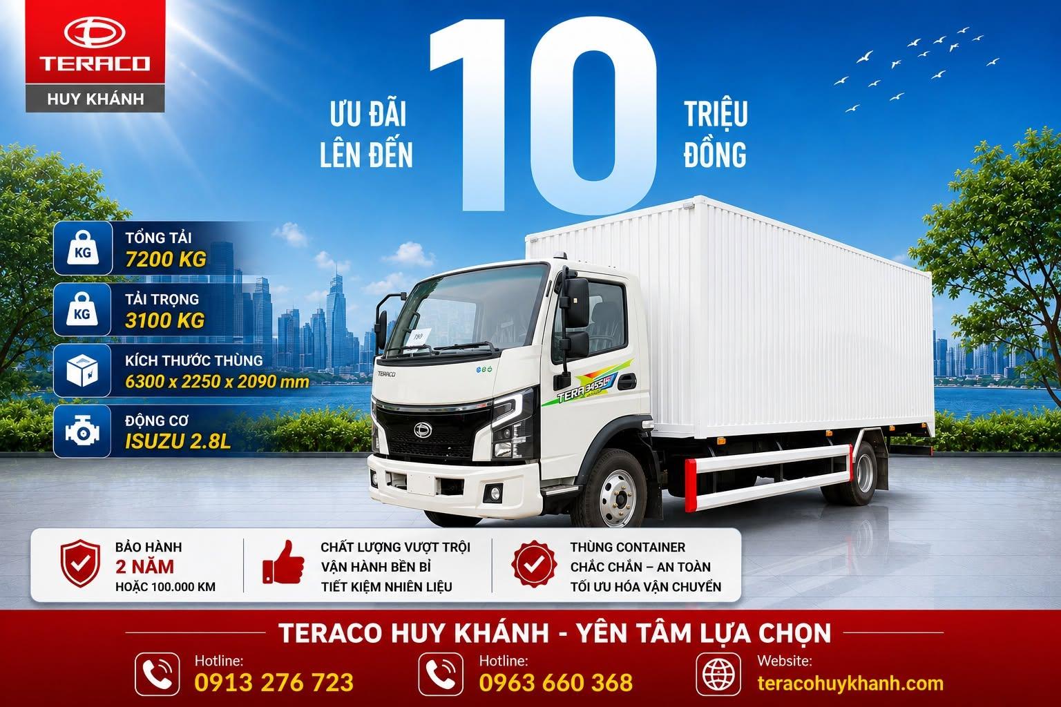 TERA 345SL PLUS THÙNG CONTAINER – TẢI TRỌNG 3.100 KG, ƯU ĐÃI ĐẾN 10 TRIỆU ĐỒNG