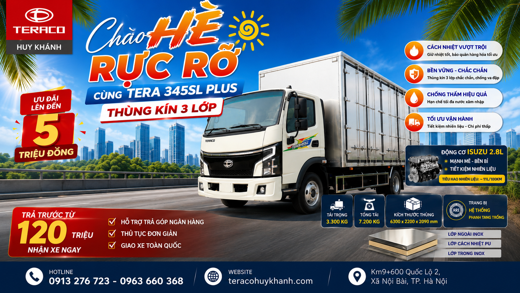 CHÀO HÈ RỰC RỠ CÙNG TERA 345SL PLUS THÙNG KÍN 3 LỚP – ƯU ĐÃI LÊN ĐẾN 5 TRIỆU ĐỒNG
