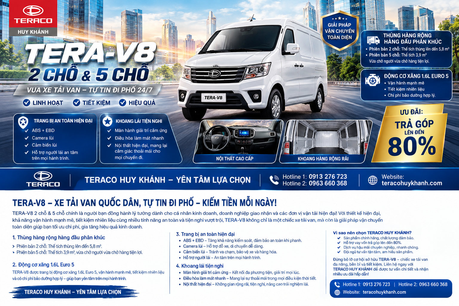 TERA-V8 2 CHỖ & 5 CHỖ – XE TẢI VAN QUỐC DÂN, GIẢI PHÁP VẬN CHUYỂN LINH HOẠT