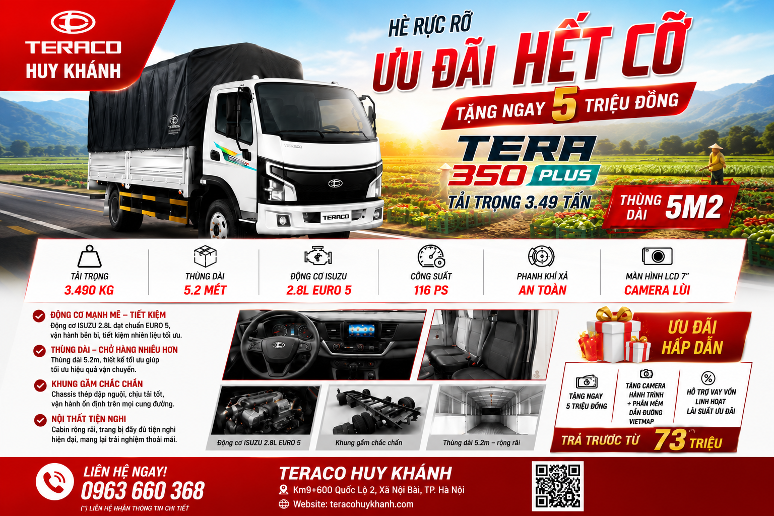 TERA 350 PLUS THÙNG BẠT 5M2 – XE TẢI 3.49 TẤN THÙNG DÀI ĐÁNG ĐẦU TƯ NHẤT HIỆN NAY
