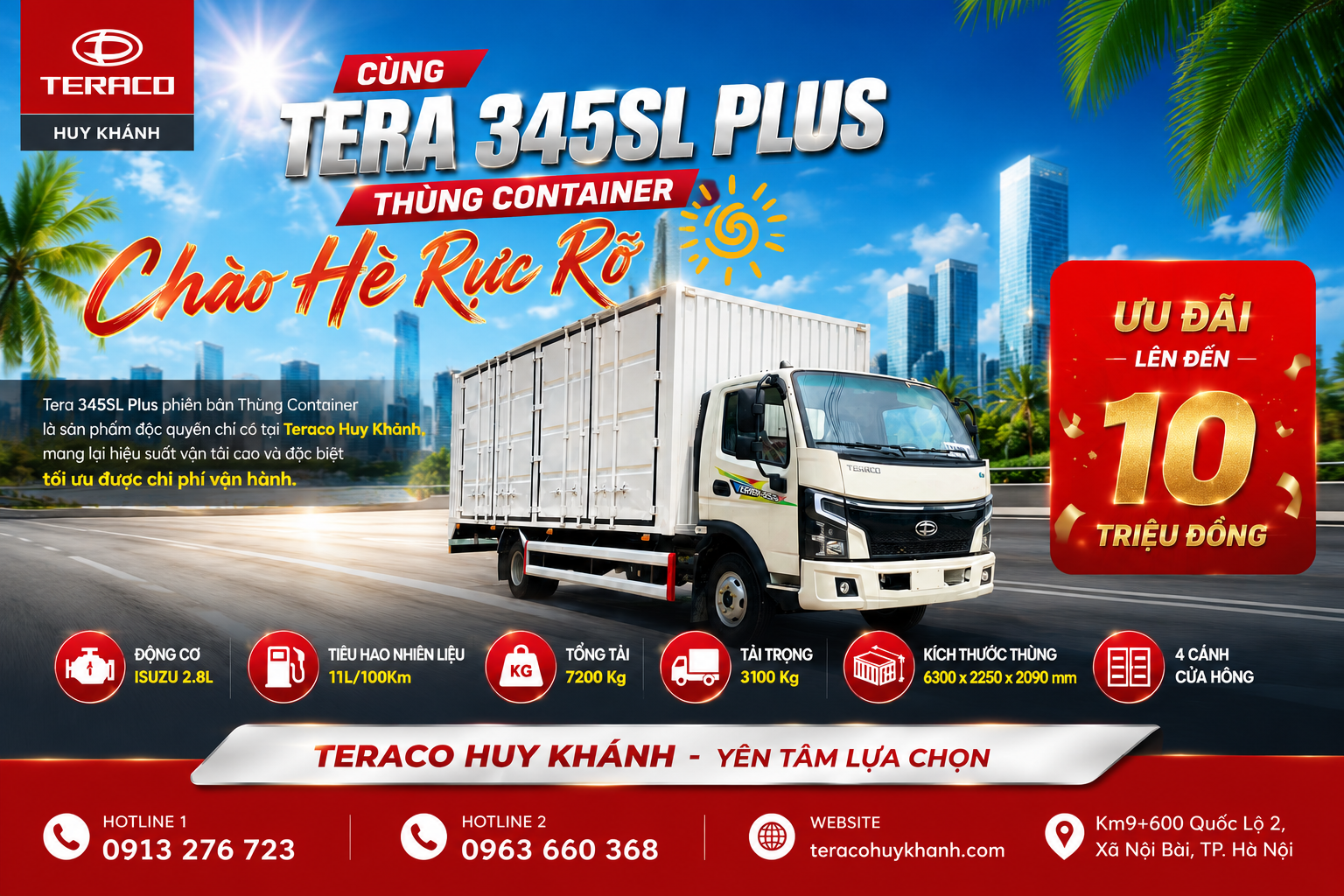 CHÀO HÈ RỰC RỠ CÙNG TERA 345SL PLUS THÙNG CONTAINER – ƯU ĐÃI LÊN ĐẾN 10 TRIỆU ĐỒNG